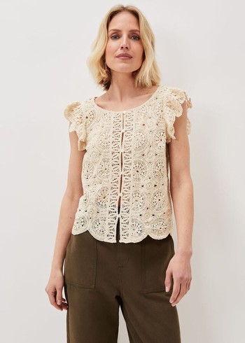 Phase Eight Paulie Crochet Pattern Knitwear Beige Australia | NC9231046